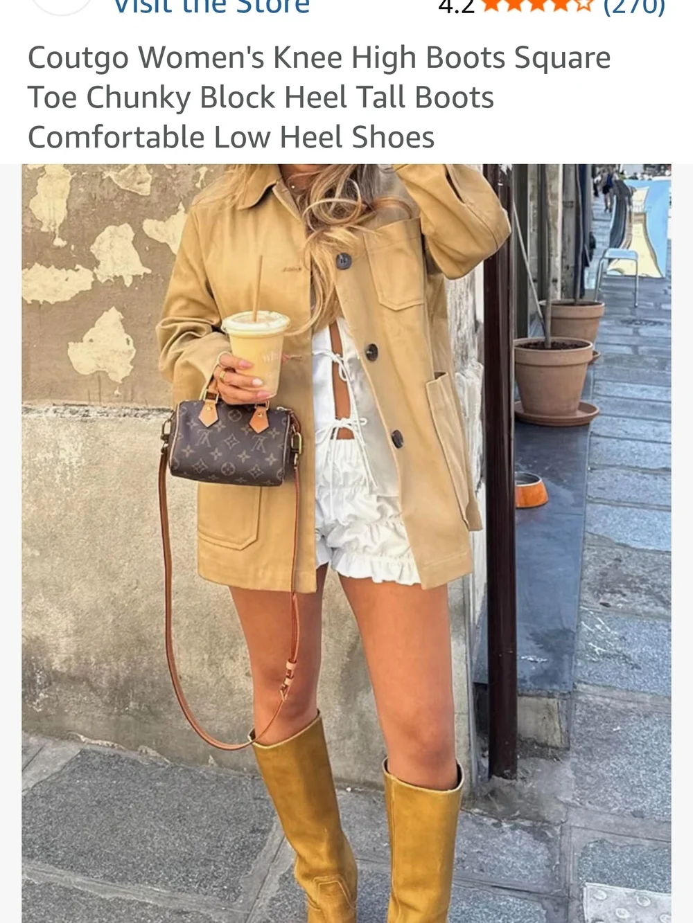 Coutgo Women’s Knee-High Chunky Heel Boots in Tan